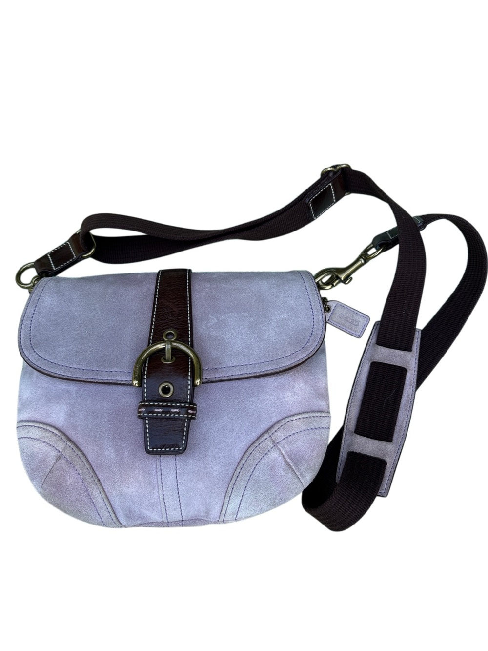 Coach Vintage 2004 Suede Crossbody in Lavender with Brown Leather Trim 4743